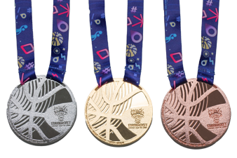 Gold, Silber, Bronze Basketballmedaillen am Band für die Siegermannschaften