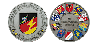 Individueller Bundeswehr Coin für Kommandanten in SIlber Antik, koloriert mit Emaille