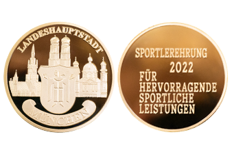 Vorder- und Rückansicht der Sportler- Ehrenmedaille verliehen von der Stadt München