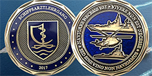 Personalisiert gestaltete Marinecoins für Teilnehmer eines Schiffarztlehrgangs. Schiffsarzt Coin für den Coin Check