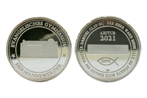 Abi-Jahrgangsmünze für erfolgreiche Schulabgänger. Silber polierte Platte