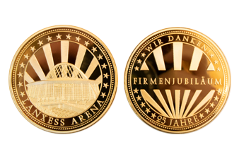 Dienstjubiläumsmünzen in Gold für 25 Jahre Betriebszugehörigkeit bei der Lanxess Arena