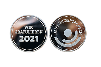 Silberne "Haus Niedersachsen" Münze als Symbol der Rehabilitation. Deutscher Sobriety Coin.