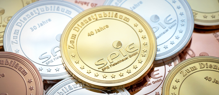 Gold Silber Kupfer Medaillen zur Mitarbeiterehrung beim Unternehmen Spie Fleischhauer