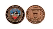 Feuerwehrmünze in Kupfer Antik mit Wappen und farbigen Details in Hartemaille