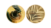 Goldene Münze individuell geprägt mit Pflanzendesign, Münze zur Anerkennung besonderer Verdienste.
