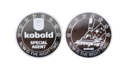 Silberne Münze mit Logo- und Produktprägung für Kobold