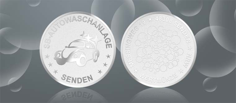 Individualisierte Waschmünzen für eine Autowaschanlage
