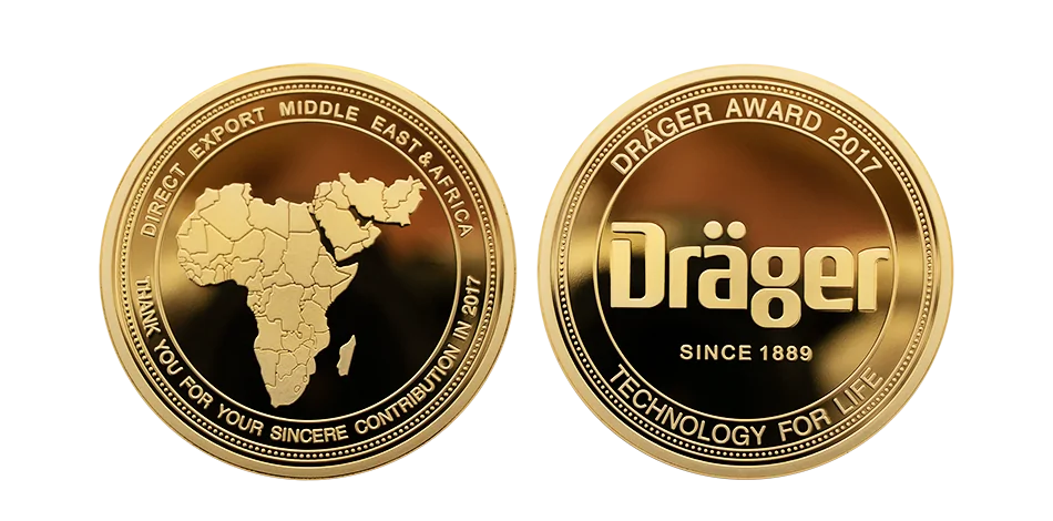 Goldmünze zum Dräger Award 2017, Vorder- und Rückseite
