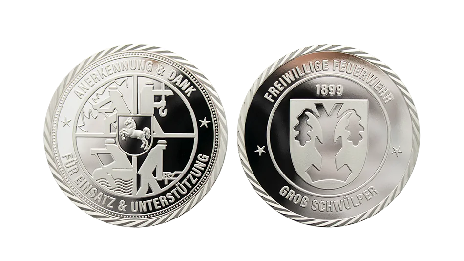 Feuerwehr Münze als Anerkennung und Dank in Silber