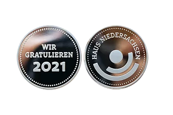 Silberne "Haus Niedersachsen" Münze als Symbol der Rehabilitation. Deutscher Sobriety Coin.